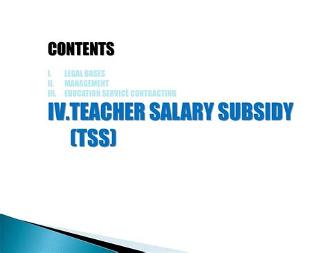 Teachers’ Salary Subsidy (TSS) .